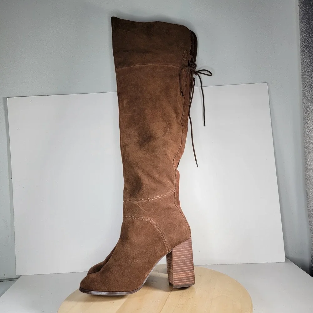 Steve Madden Women's Brown Leather Suede Novela Over The Knee Boots Size 10